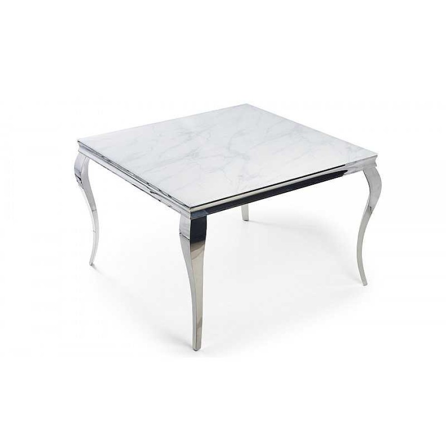 S Jour meubles moss | Table Haute Baroque Effet Marbre - Betty 140X140 Blanc