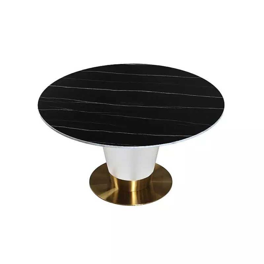 S Jour meubles moss | Table Ronde Plateau En C Ramique Pied Metal Blanc - Naples 150 Noir