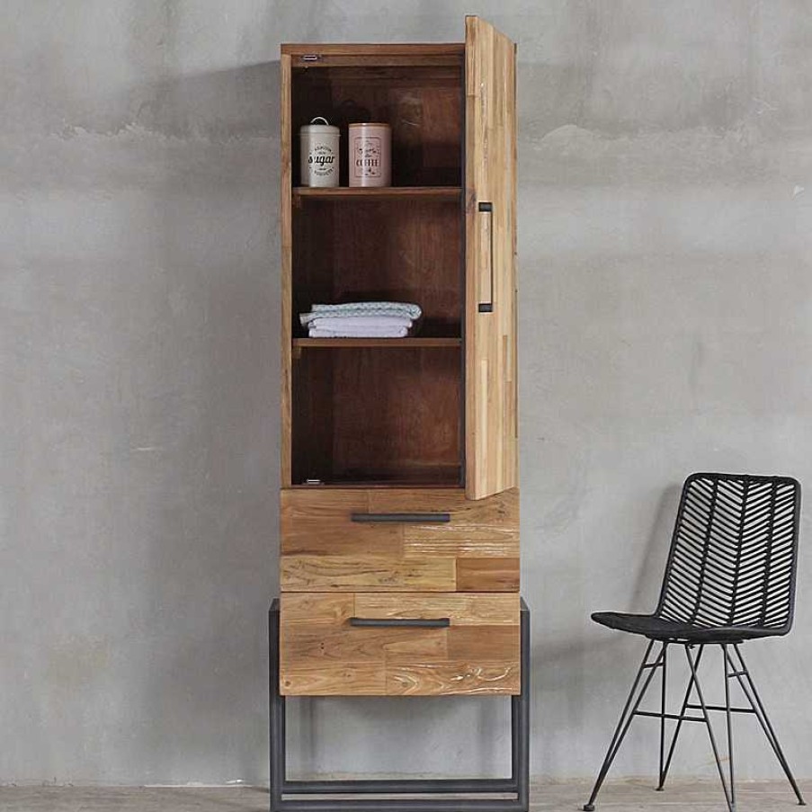 S Jour meubles moss | Colonne De Rangement 1 Porte 2 Tiroirs Style Industriel - Canberra H190 Bois Clair 1