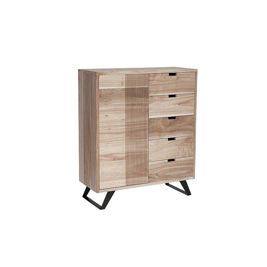 Salon meubles moss | Meuble De Rangement Commode Bois Stri Pied M Tal Noir - Selonga