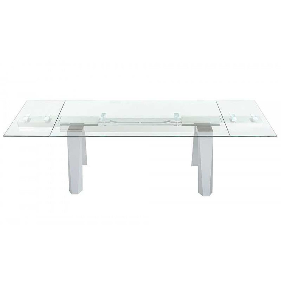 S Jour meubles moss | Table De Salle Manger Extensible En Verre Pieds Blanc Laqu - Tessa Transparent