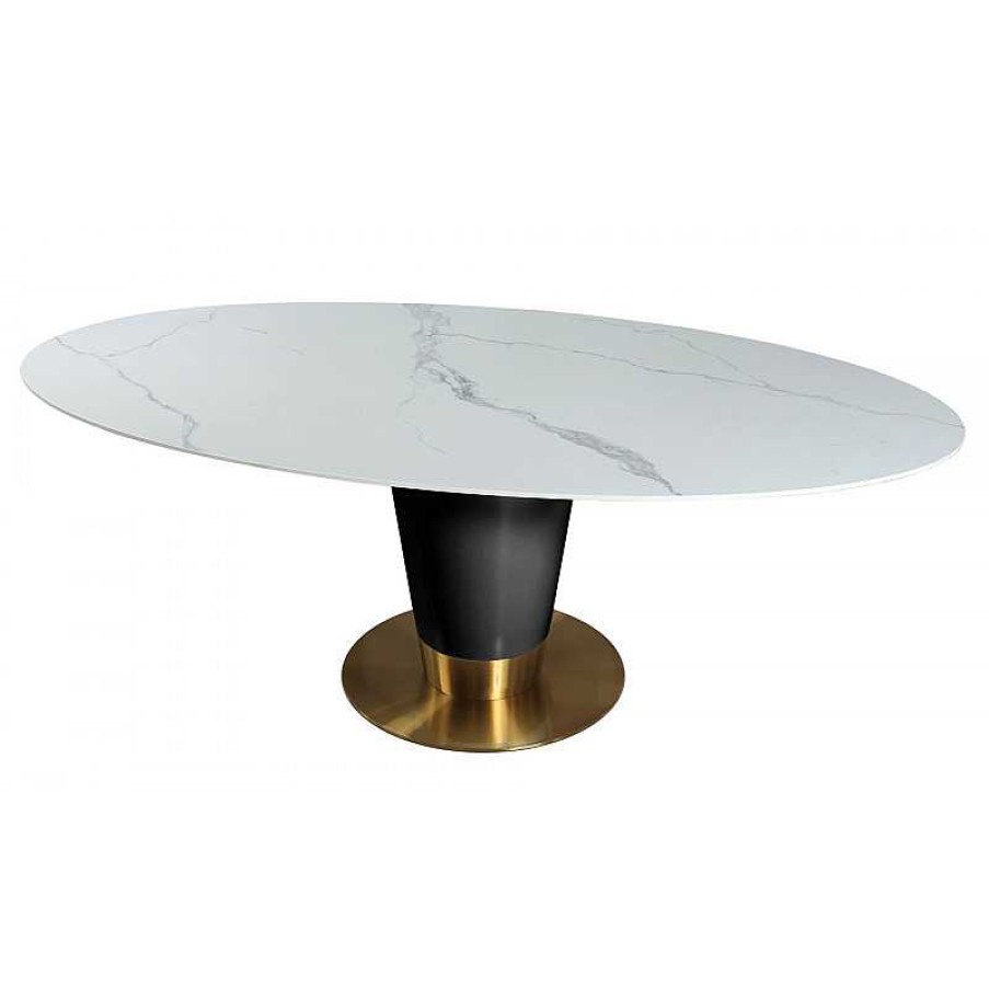 S Jour meubles moss | Table Ovale Plateau C Ramique Effet Marbre Pied Noir - Turin 220X110 Blanc