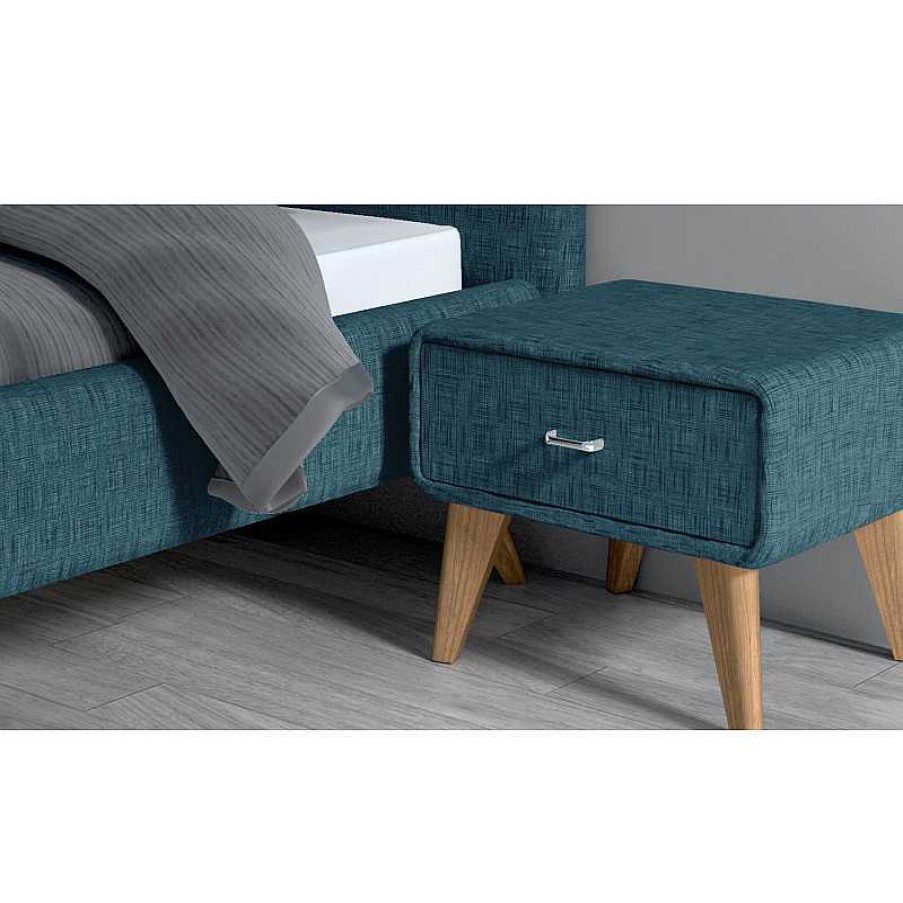 Chambre meubles moss | Chevet Tissu Pieds Bois Design Scandinave - Mariyas Bleu