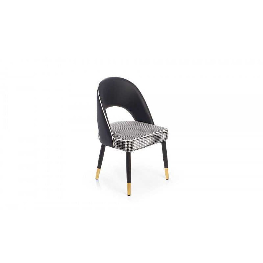 S Jour meubles moss | Chaise En Simili Aspect Cuir Et Assise En Tissus Pied De Poule - Mary Noir