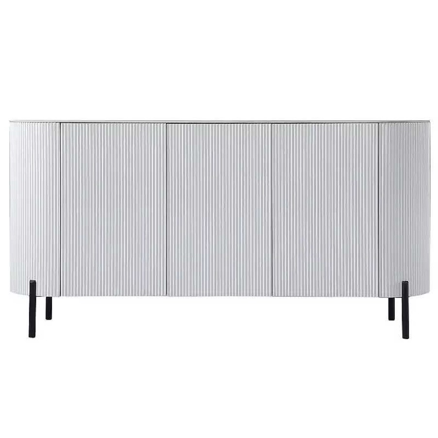 S Jour meubles moss | Bahut / Buffet 3 Portes Plateau C Ramique Mat Effet Marbre - Aubrey 165Cm Blanc