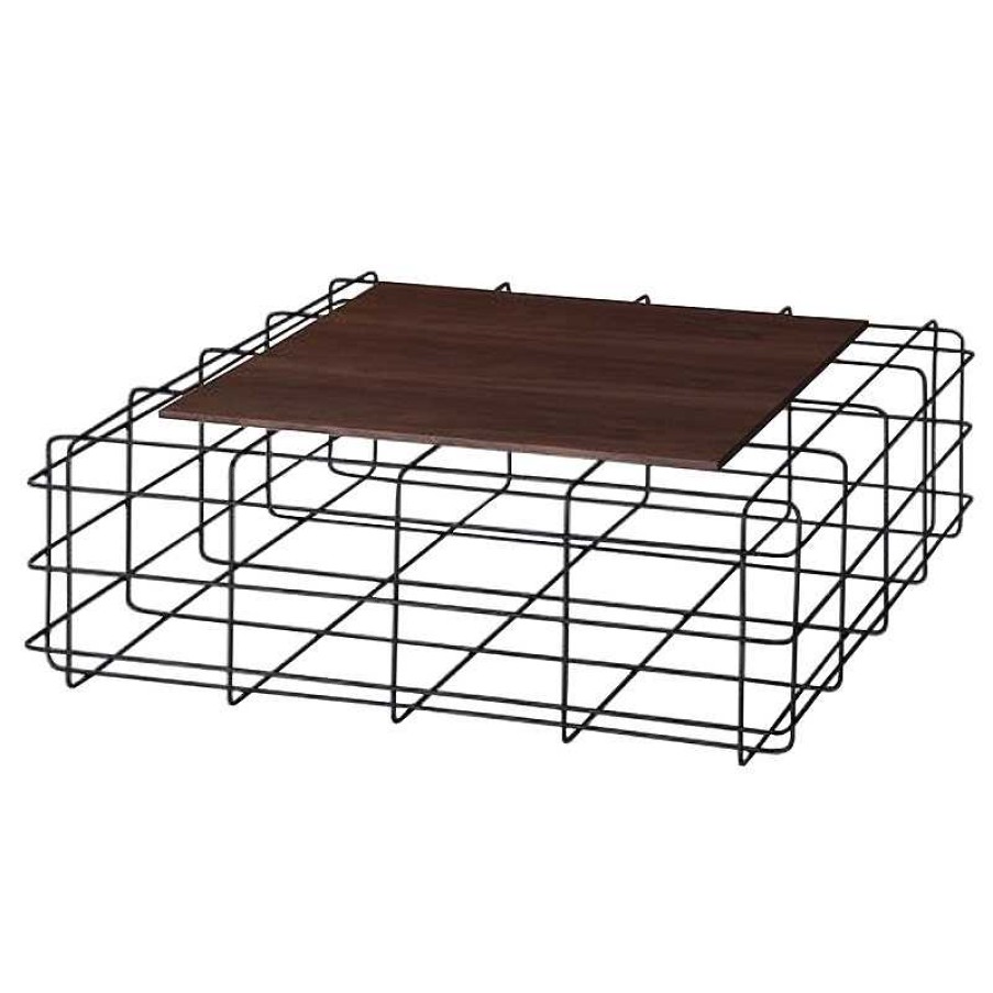 Salon meubles moss | Table Basse Pied Cage M Tal Noir Plateau Bois - Leoben 92X92 Bois Fonc