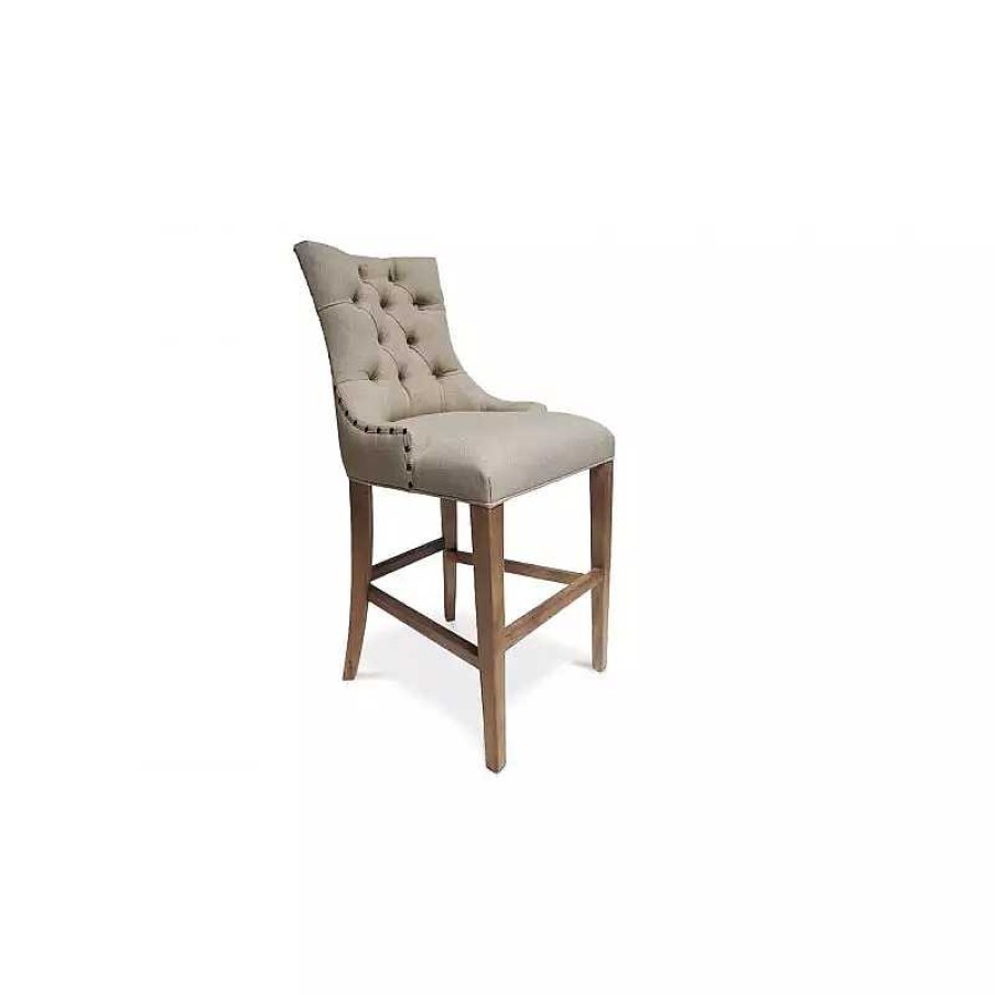 S Jour meubles moss | Tabouret De Cuisine Capitonn Tissu Couleur Lin Pieds Bois - Medicis 65Cm Beige