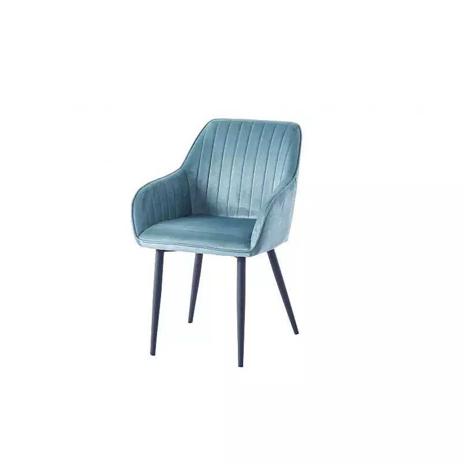 S Jour meubles moss | Chaise Avec Accoudoirs En Velours Et Pieds En M Tal Noir - Candice Turquoise