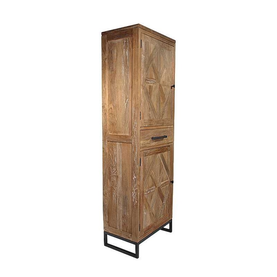 S Jour meubles moss | Colonne De Rangement En Bois 2 Portes 1 Tiroir Style Industriel - Kingdom H195 Bois Clair 1