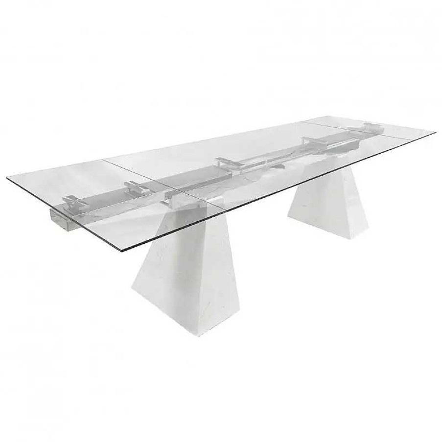 S Jour meubles moss | Table Manger Extensible En Verre Et Pieds Marbre - Valeria 200/300X100