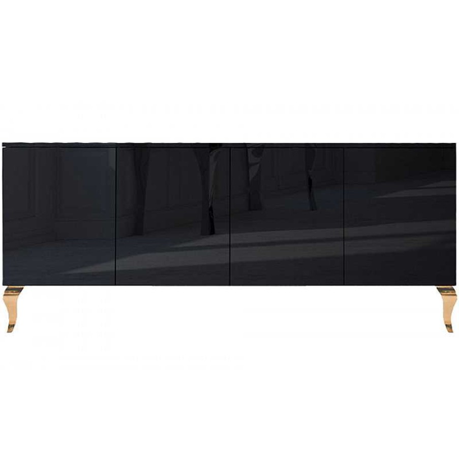 S Jour meubles moss | Buffet / Bahut Design 4 Portes Laqu Baroque Pieds Dor S - Betty Dor E 180Cm Noir