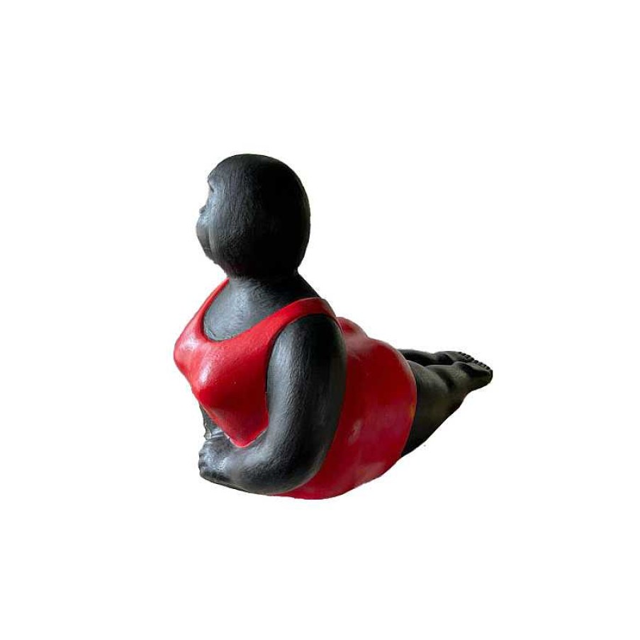 D Coration meubles moss | Statue Femme Ronde Contemporaine 60 Cm - Danseuse Sur Le Ventre Rouge