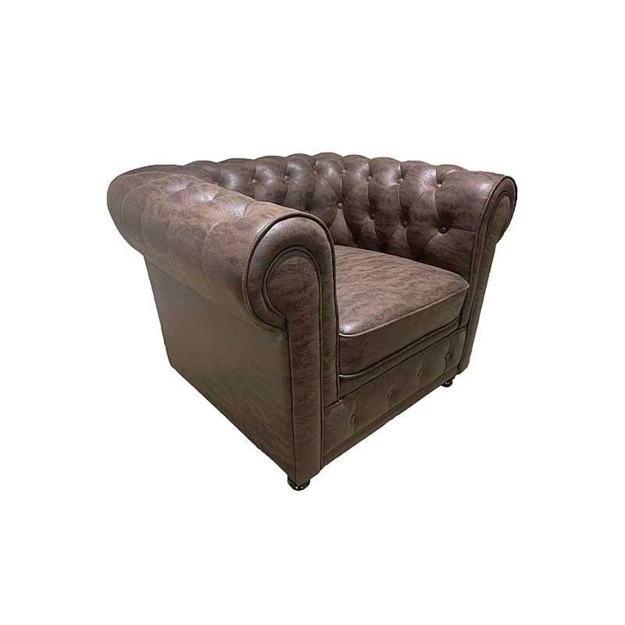 Salon meubles moss | Fauteuil Chesterfield Vintage Aspect Cuir Vieilli - Liverpool Marron