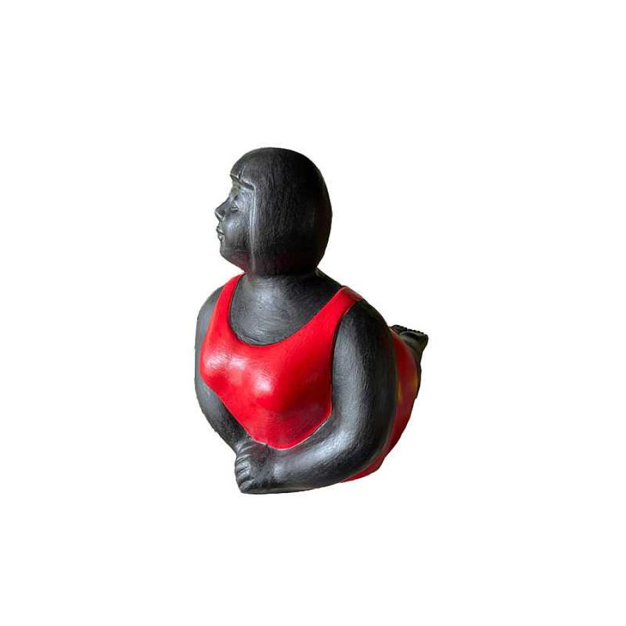 D Coration meubles moss | Statue Femme Ronde Contemporaine 60 Cm - Danseuse Sur Le Ventre Rouge