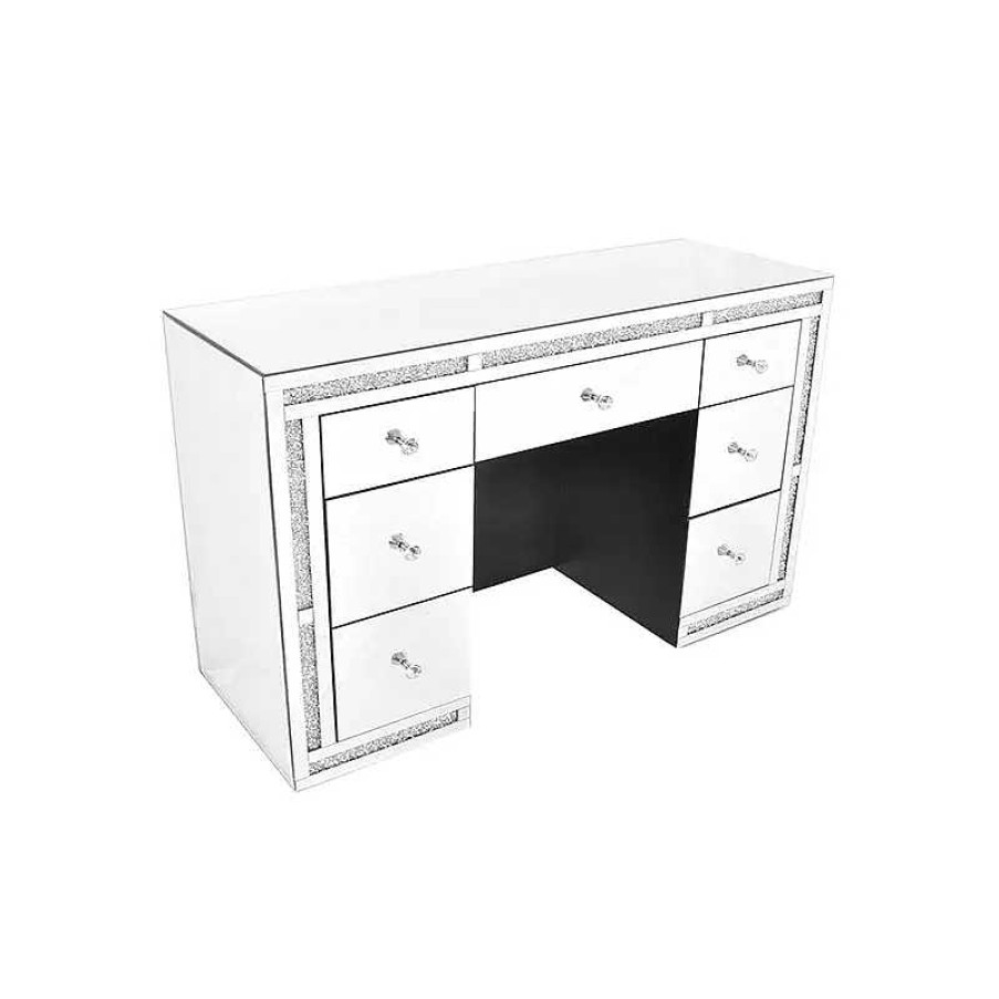 Salon meubles moss | Bureau Coiffeuse Miroir Et Strass - Manihi 120Cm Argent