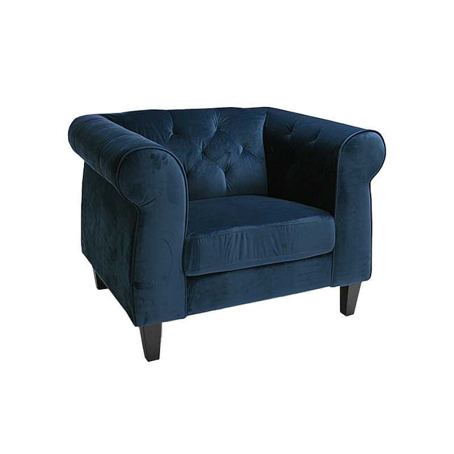 Salon meubles moss | Fauteuil Chesterfield Capitonn En Velours - Eriko Bleu