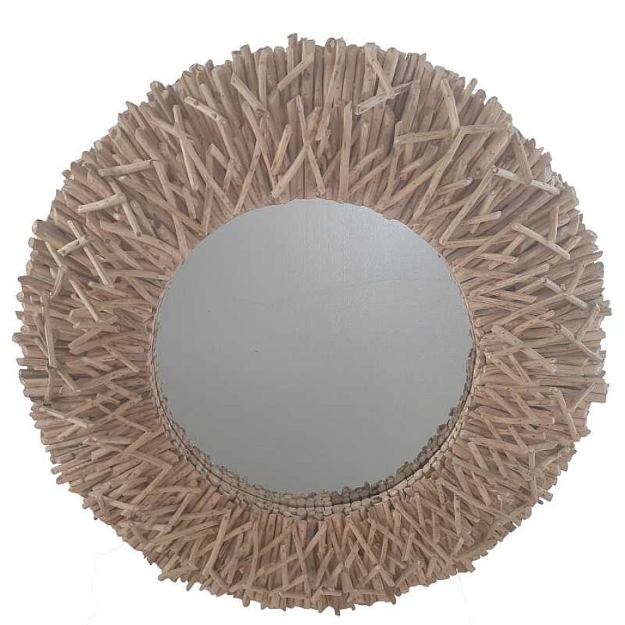 Salon meubles moss | Miroir Rond Cadre Bois - Amelia 80