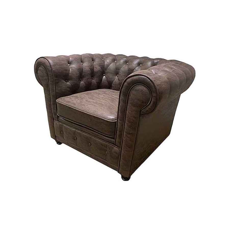 Salon meubles moss | Fauteuil Chesterfield Vintage Aspect Cuir Vieilli - Liverpool Marron