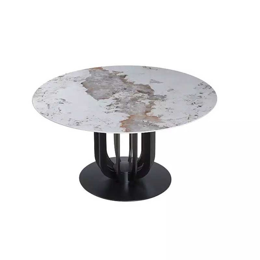 S Jour meubles moss | Table Ronde Plateau C Ramique Pied Noir - Bertille 135 Beige