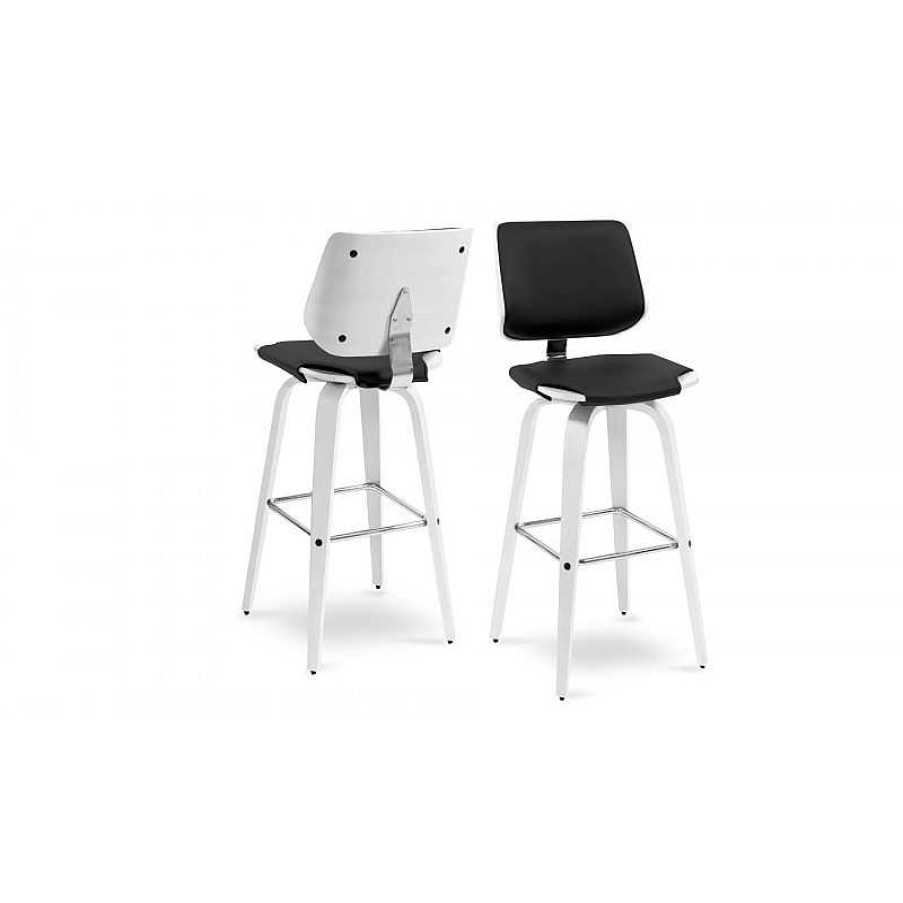 S Jour meubles moss | Tabouret De Bar Design Avec Pieds Bois Blanc - Hambourg 77Cm Noir