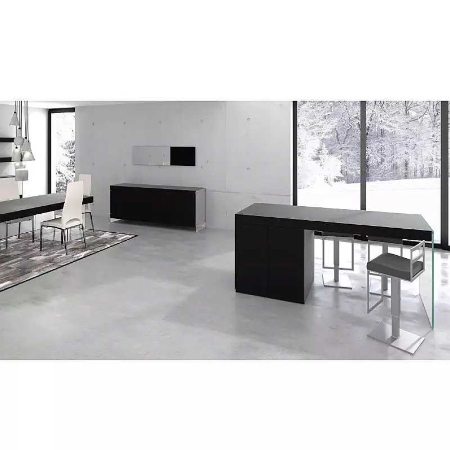 S Jour meubles moss | Ilot Central De Cuisine Avec Pied En Verre - Crystalline 200X80 Noir