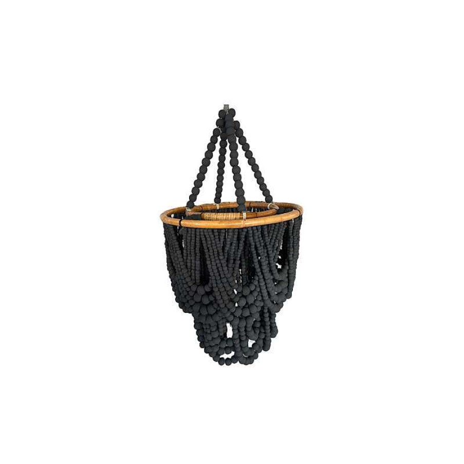 D Coration meubles moss | Lustre En Perle De Bois Naturelle Diam Tre 40 Cm - Aruba Noir