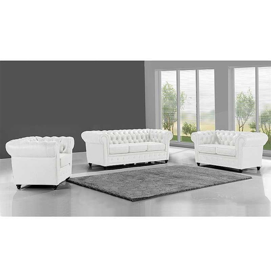 Salon meubles moss | Fauteuil Chesterfield En Cuir - Liverpool Blanc