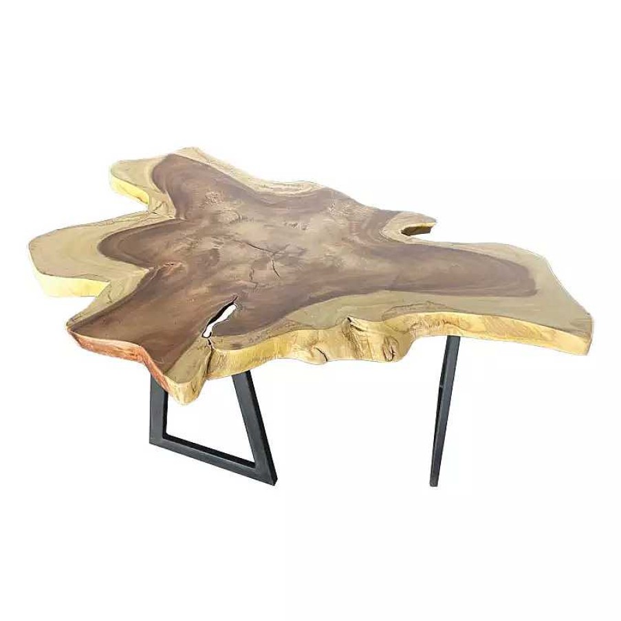 Salon meubles moss | Table Basse En Bois Massif Naturel - Suar 120 Bois Clair 1