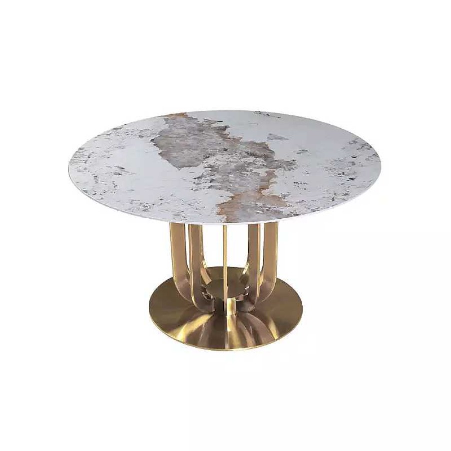 S Jour meubles moss | Table Ronde Plateau C Ramique Pied Dor - Bertille 135 Beige