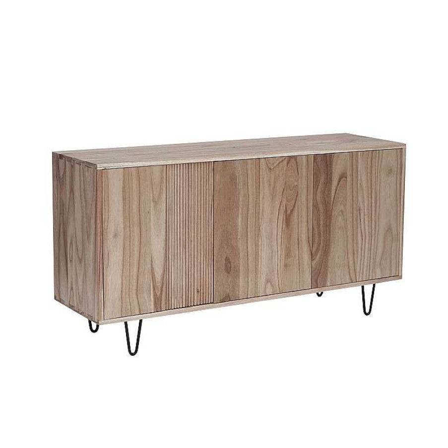 S Jour meubles moss | Buffet / Bahut 3 Portes Bois Stri Pied M Tal Noir 150 Cm - Selonga