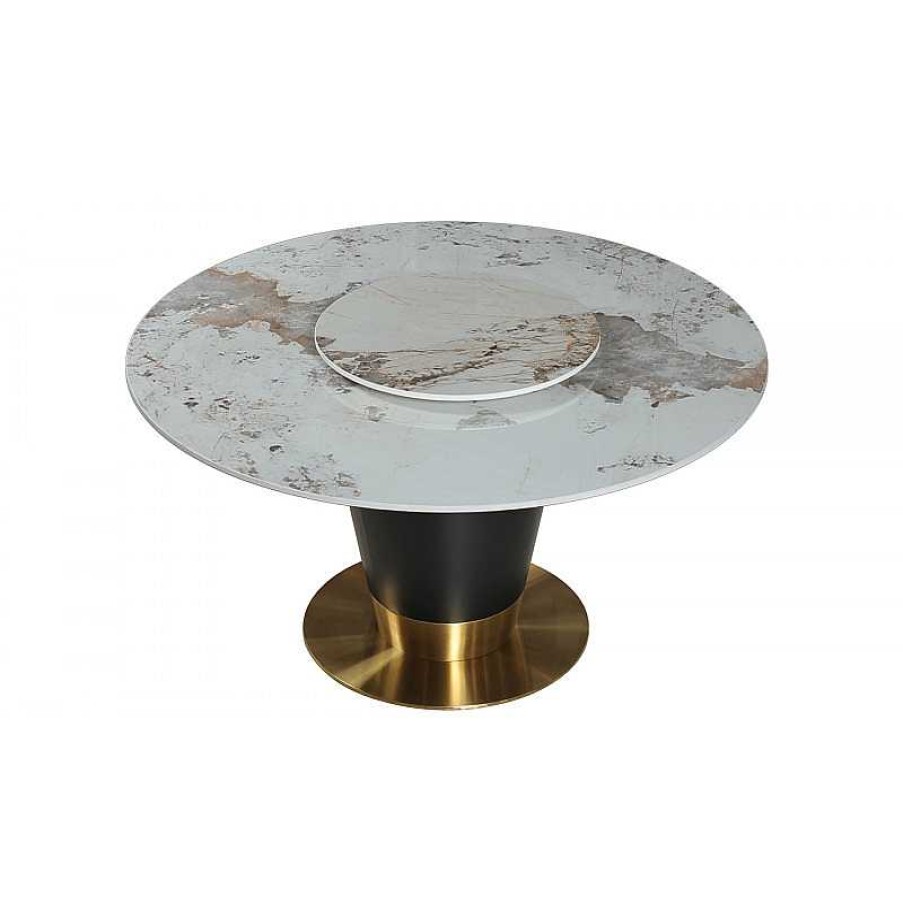 S Jour meubles moss | Table Ronde Plateau En C Ramique Pied Metal Noir - Naples 150 Beige