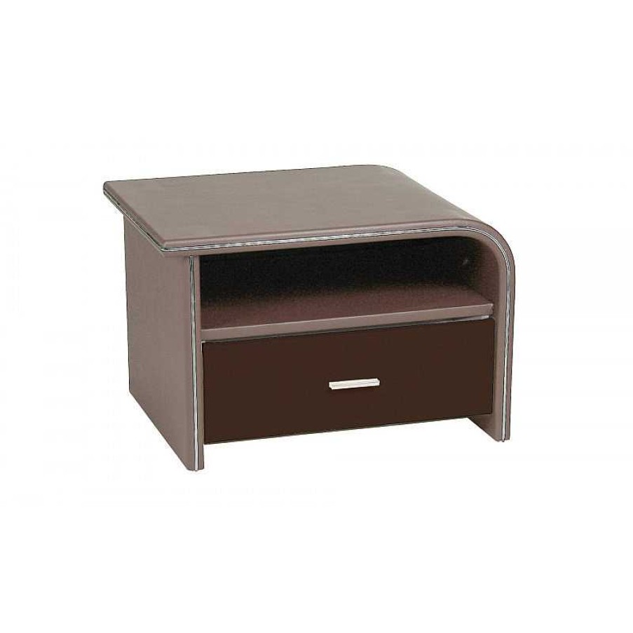 Chambre meubles moss | Chevet Design En Simili Cuir - Store Taupe / Choco