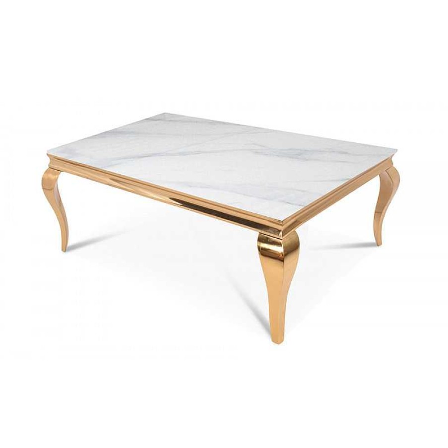 Salon meubles moss | Table Basse Effet Marbre Baroque Rectangulaire - Betty Dor E 120X70 Blanc