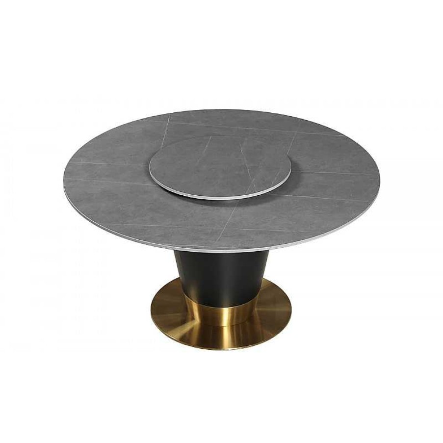 S Jour meubles moss | Table Ronde Plateau En C Ramique Pied Metal Noir - Naples 150 Gris