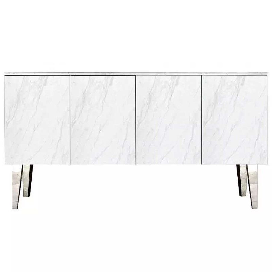 Salon meubles moss | Buffet / Bahut Design 4 Portes Effet Marbre Suspendu Ou Sur Pieds - Alex 180Cm Blanc