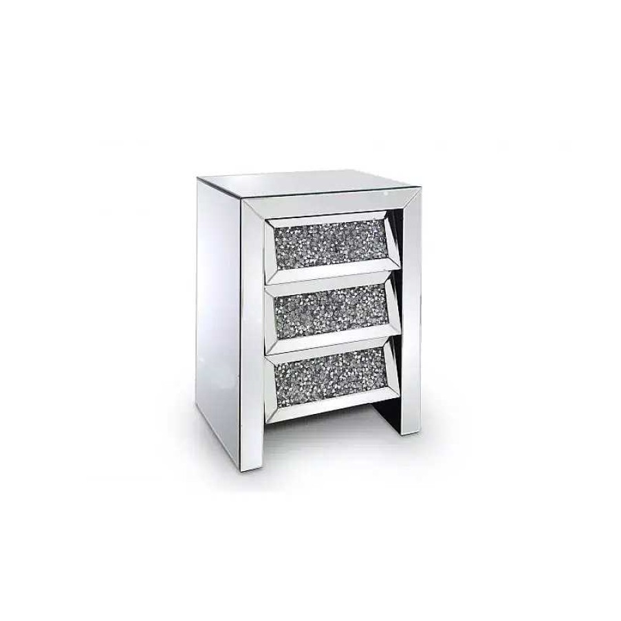 Chambre meubles moss | Chevet Miroir 3 Tiroirs Et Strass - Manihi Argent