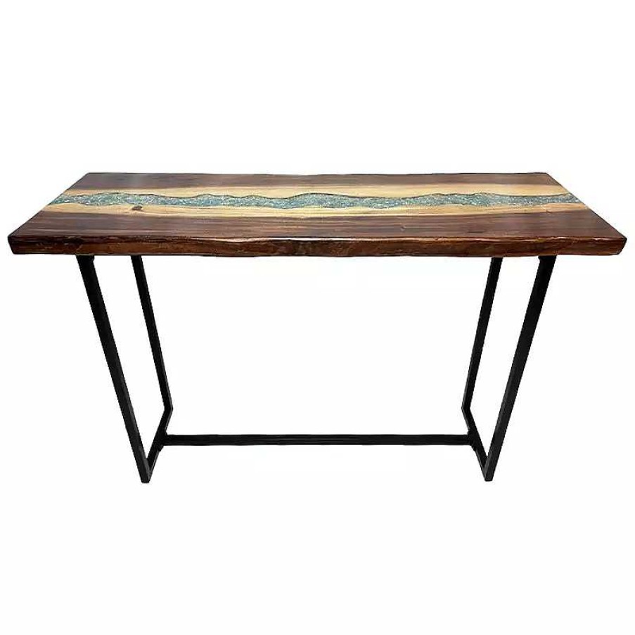 Salon meubles moss | Console En Bois Et R Sine Bleue - Ubud 130Cm Bois Clair 1