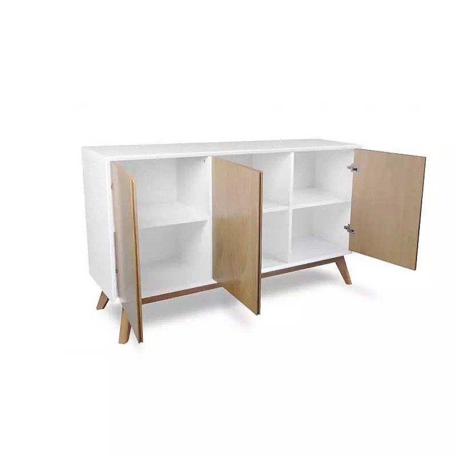 S Jour meubles moss | Buffet / Bahut 3 Portes Scandinave Blanc Mat - Panzos 154Cm Bois Clair 1