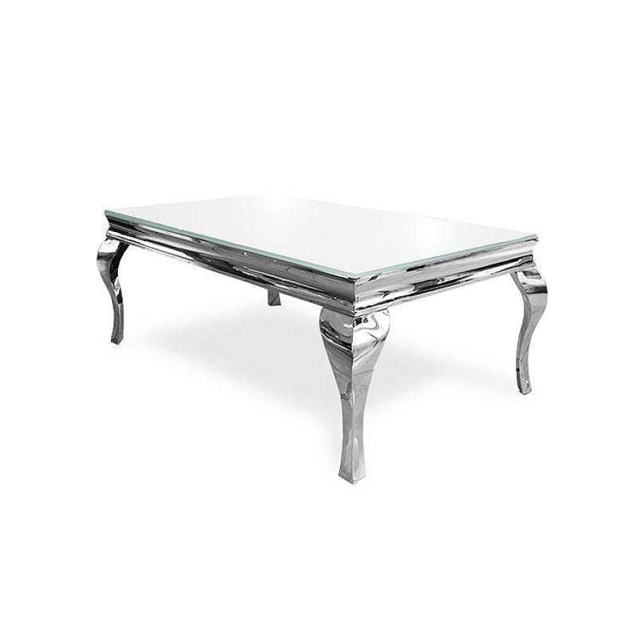 Salon meubles moss | Table Basse Laqu E Baroque Plateau Verre Rectangulaire - Betty 120X70 Blanc