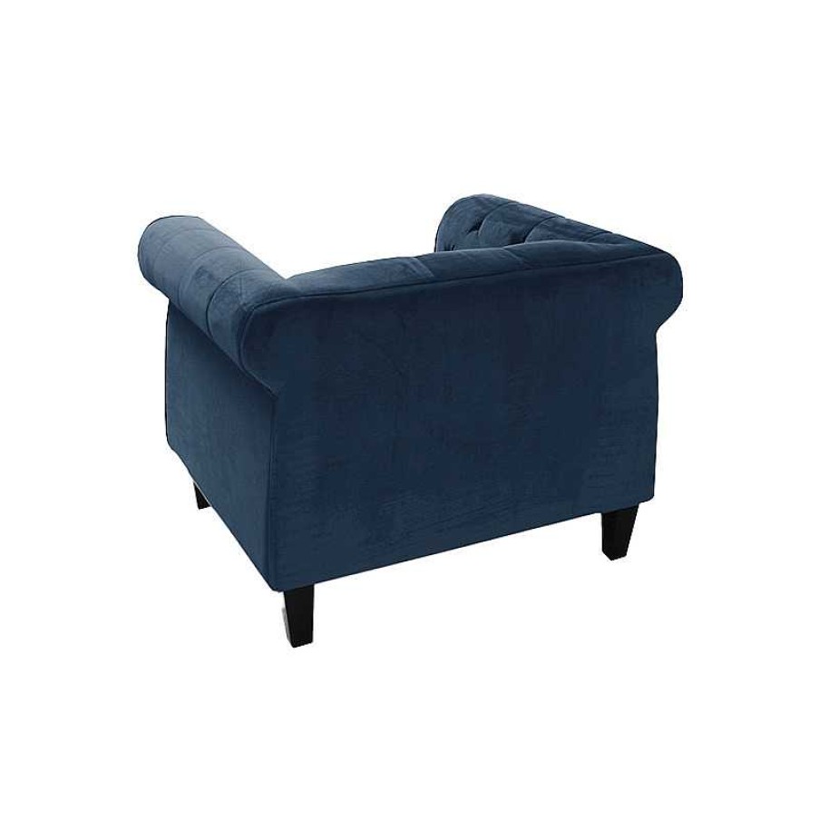 Salon meubles moss | Fauteuil Chesterfield Capitonn En Velours - Eriko Bleu