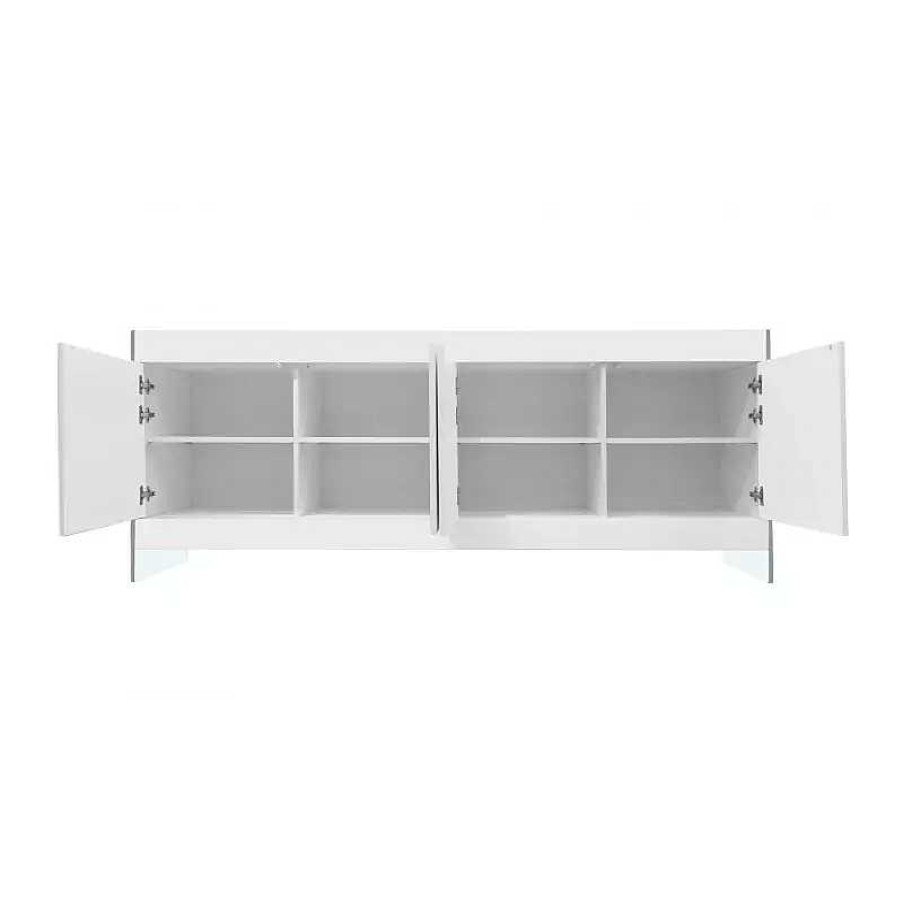 S Jour meubles moss | Buffet / Bahut 4 Portes Design Avec Pieds En Verre - Crystalline 212Cm Blanc