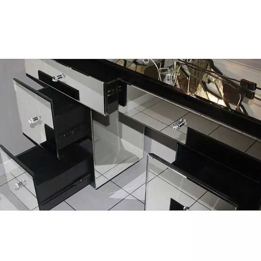 Salon meubles moss | Bureau Coiffeuse En Miroir - Augusta 122Cm Argent