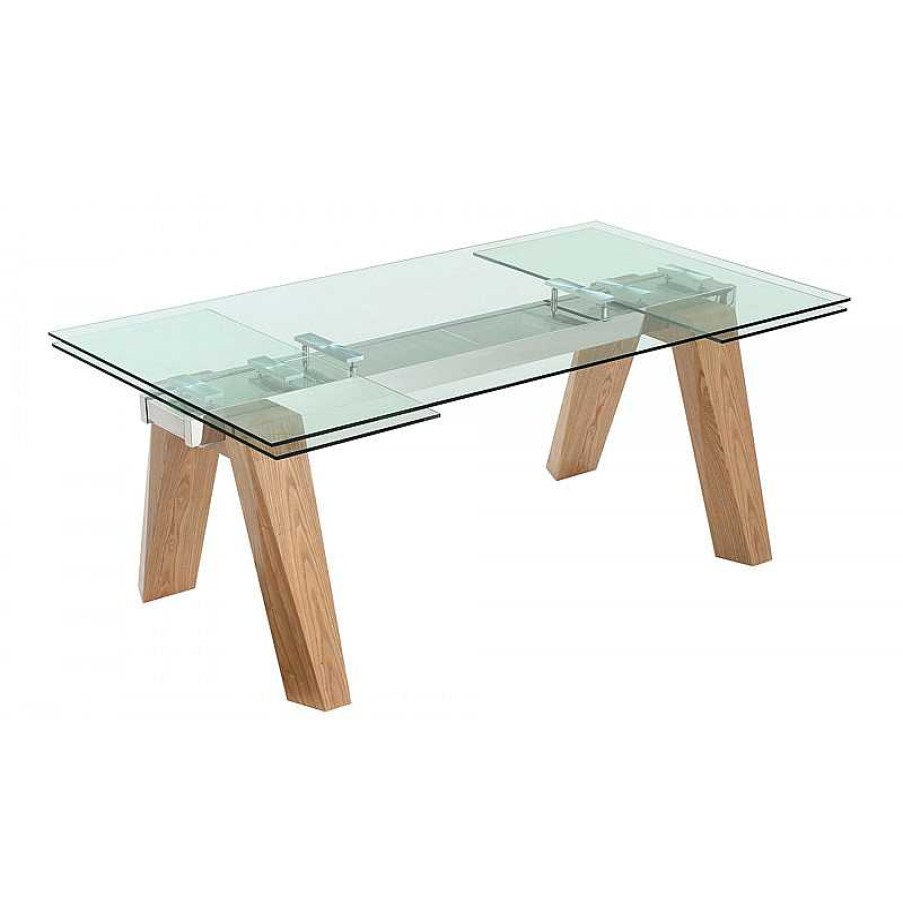 S Jour meubles moss | Table De Salle Manger Extensible En Verre Et Pieds Bois - Joyce Transparent