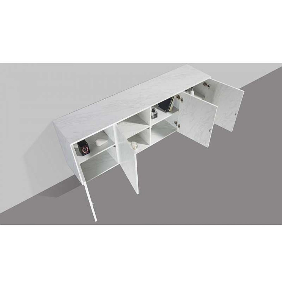 Salon meubles moss | Buffet / Bahut Design 4 Portes Effet Marbre Suspendu Ou Sur Pieds - Alex 180Cm Blanc