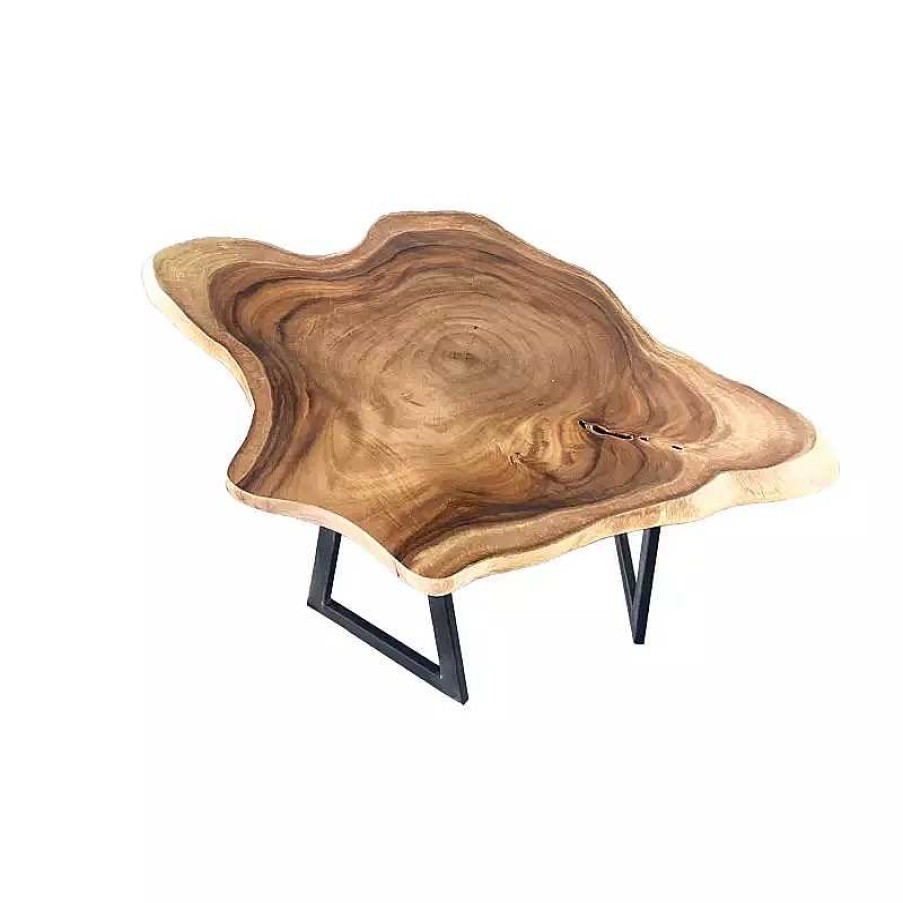 Salon meubles moss | Table Basse En Bois Massif Naturel - Suar 120 Bois Clair 1