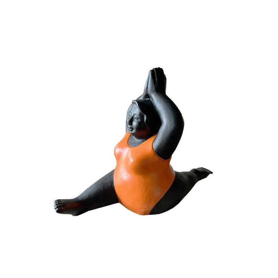 D Coration meubles moss | Statue Femme Ronde Contemporaine 60 Cm - Danseuse Grand Cart Orange