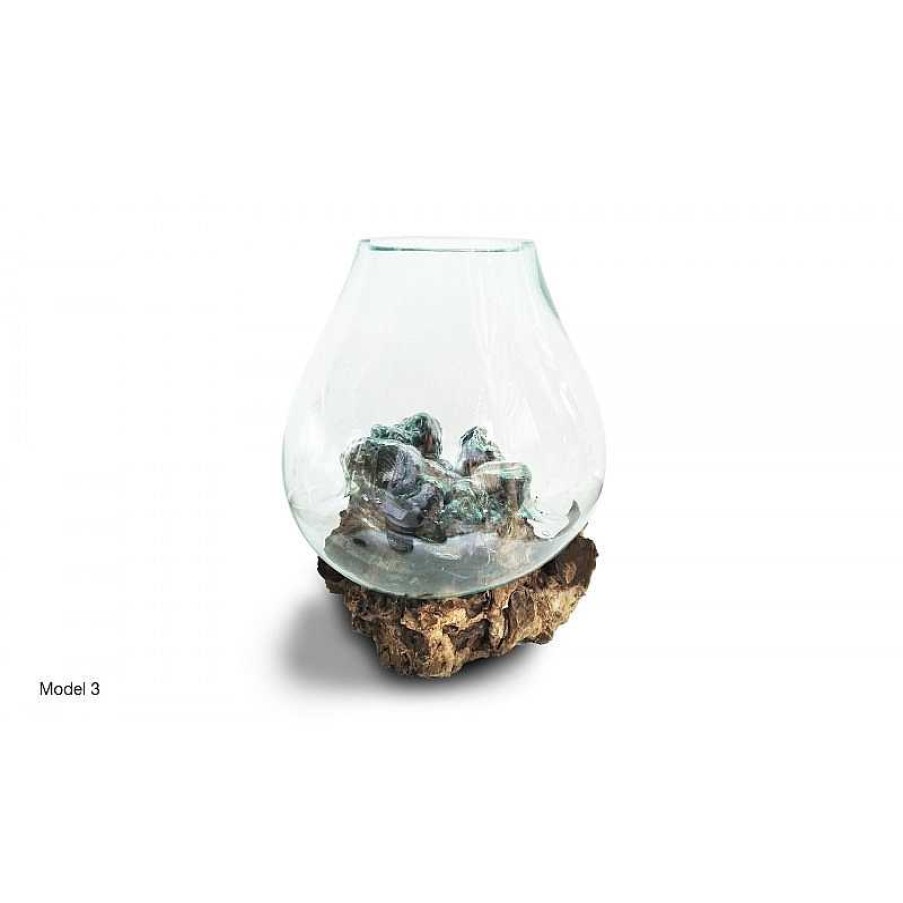 D Coration meubles moss | Vase En Verre Souffl Sur Racine En Bois De Teck 40 X 60 Cm - Jambi