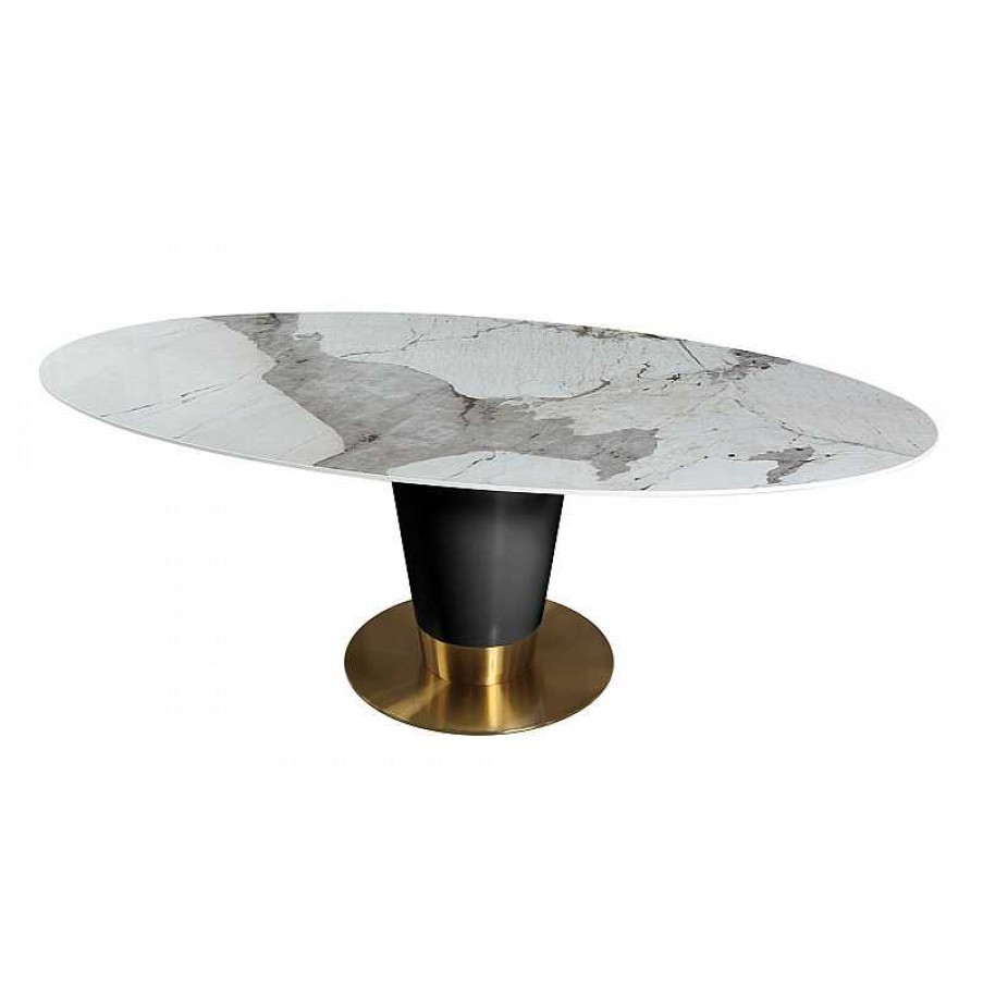 S Jour meubles moss | Table Ovale Plateau C Ramique Effet Marbre Pied Noir - Turin 220X110 Beige