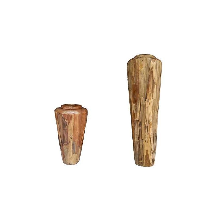 D Coration meubles moss | Vase En Bois De Teck Massif Hauteur 150 Cm - Masai 150