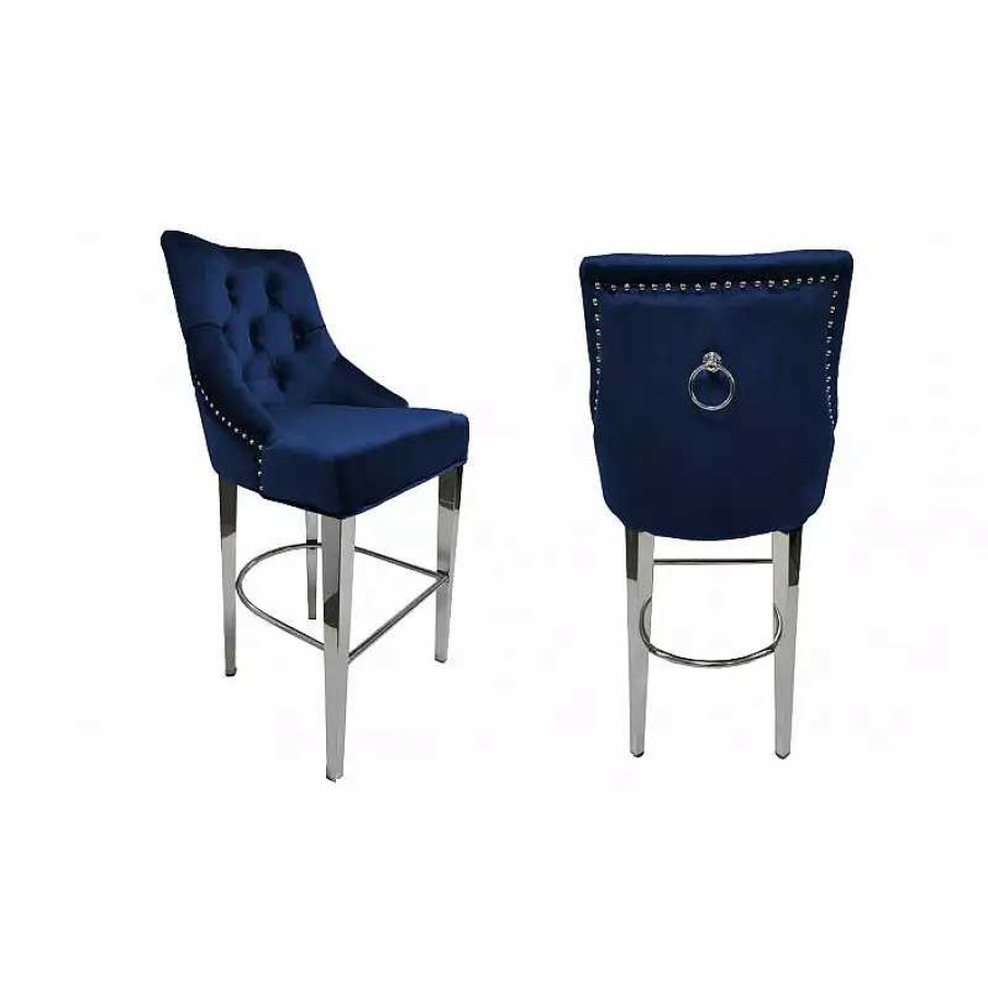 S Jour meubles moss | Tabouret De Cuisine Capitonn En Velours Avec Poign E - Romane 65Cm Bleu